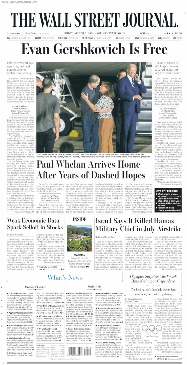 Portada de Wall Street Journal (USA)