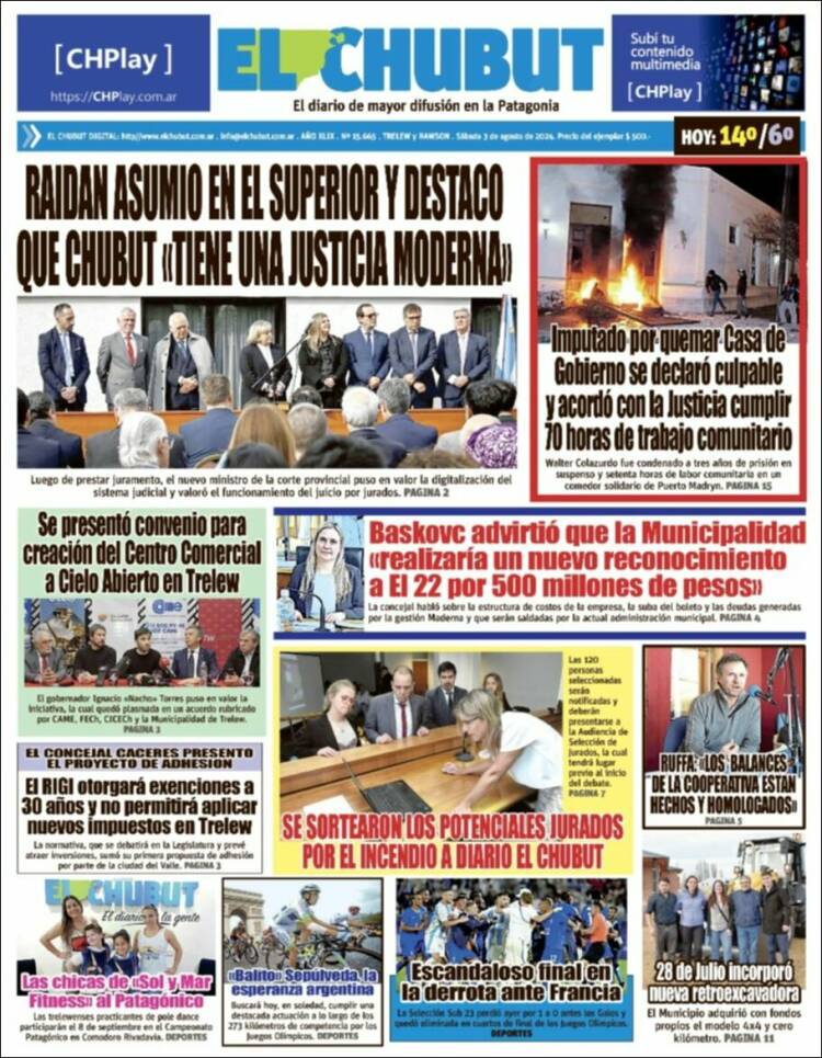 Portada de El Chubut (Argentina)