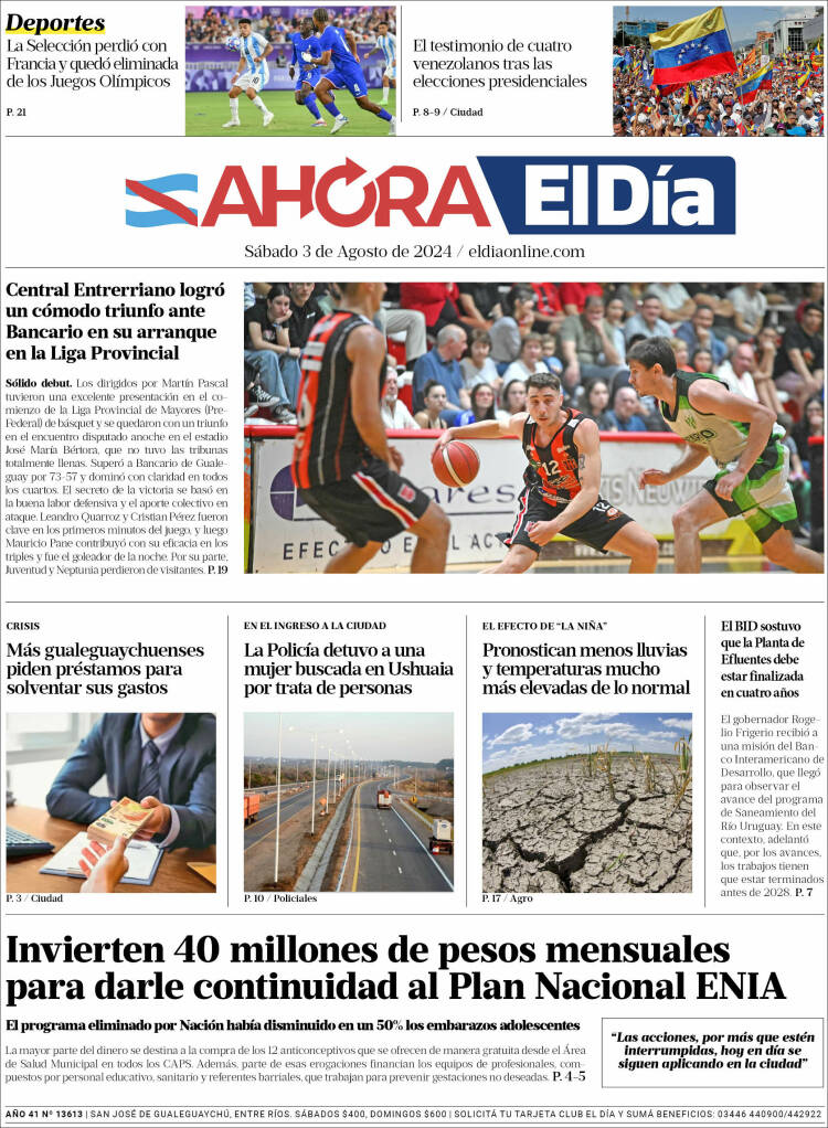 Portada de El Día de Gualeguaychú (Argentina)