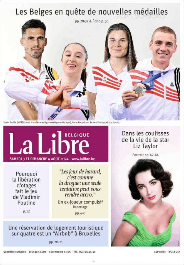 Portada de La Libre.be (B&eacute;lgica)