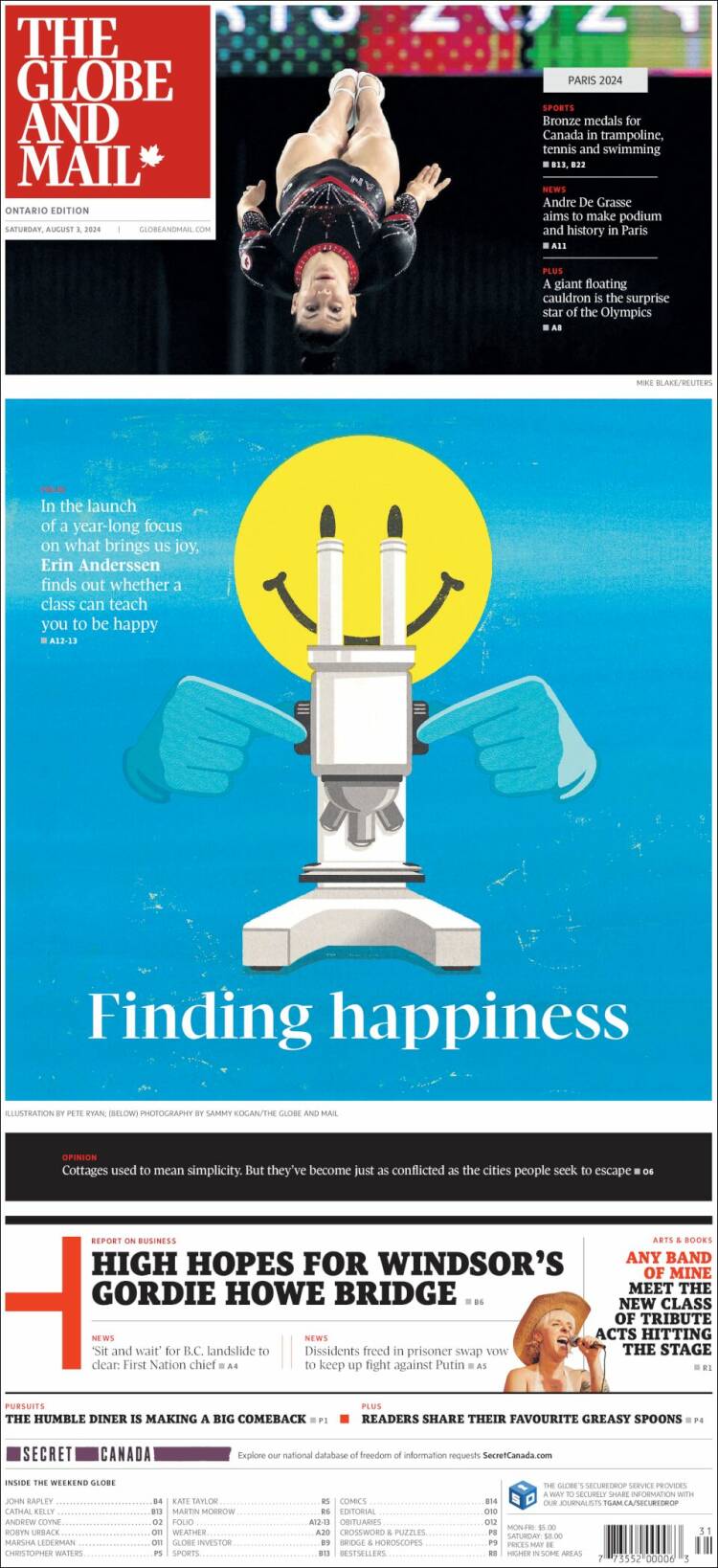Portada de The Globe and Mail (Canadá)
