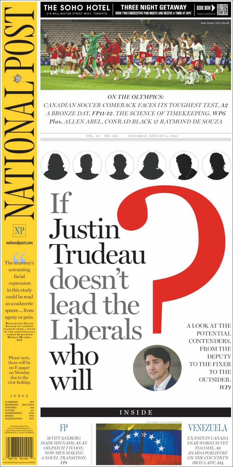 Portada de The National Post (Canadá)