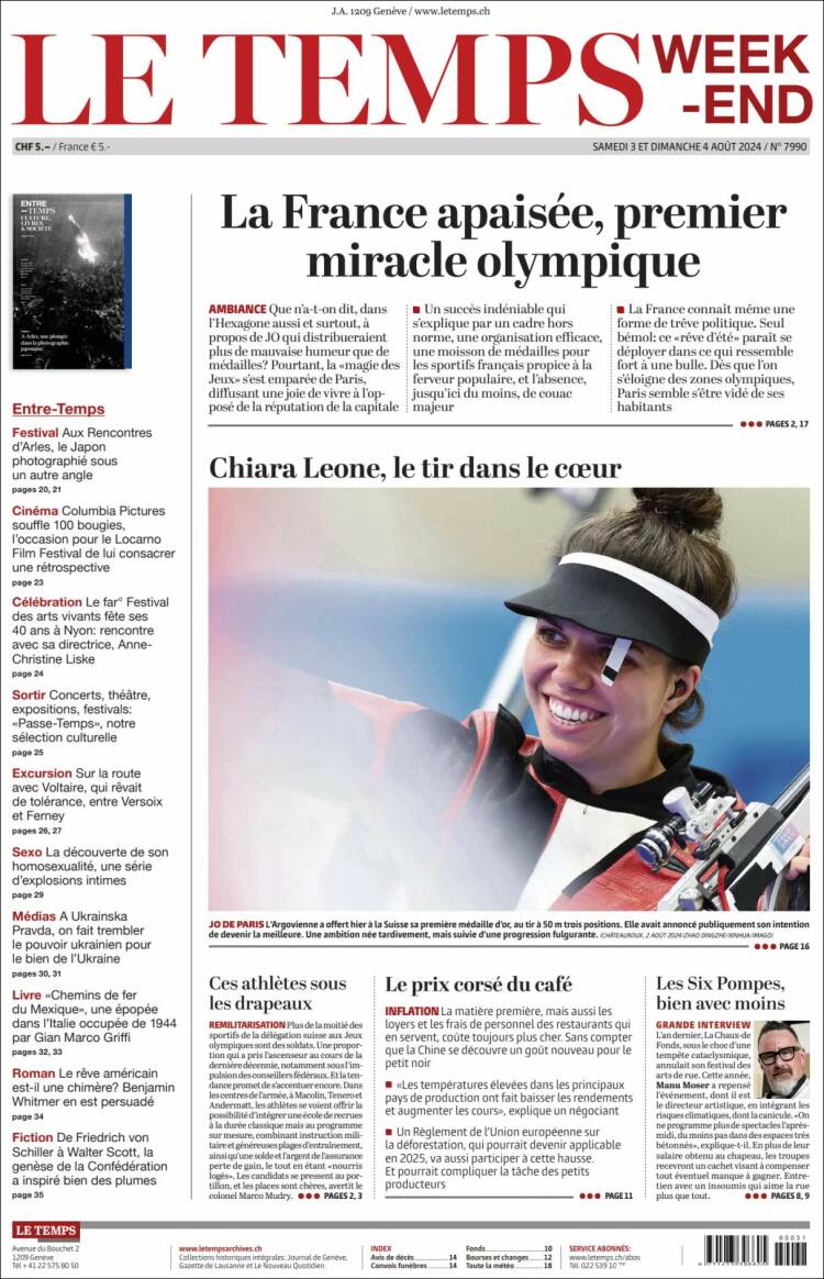 Portada de Le Matin (Suiza)