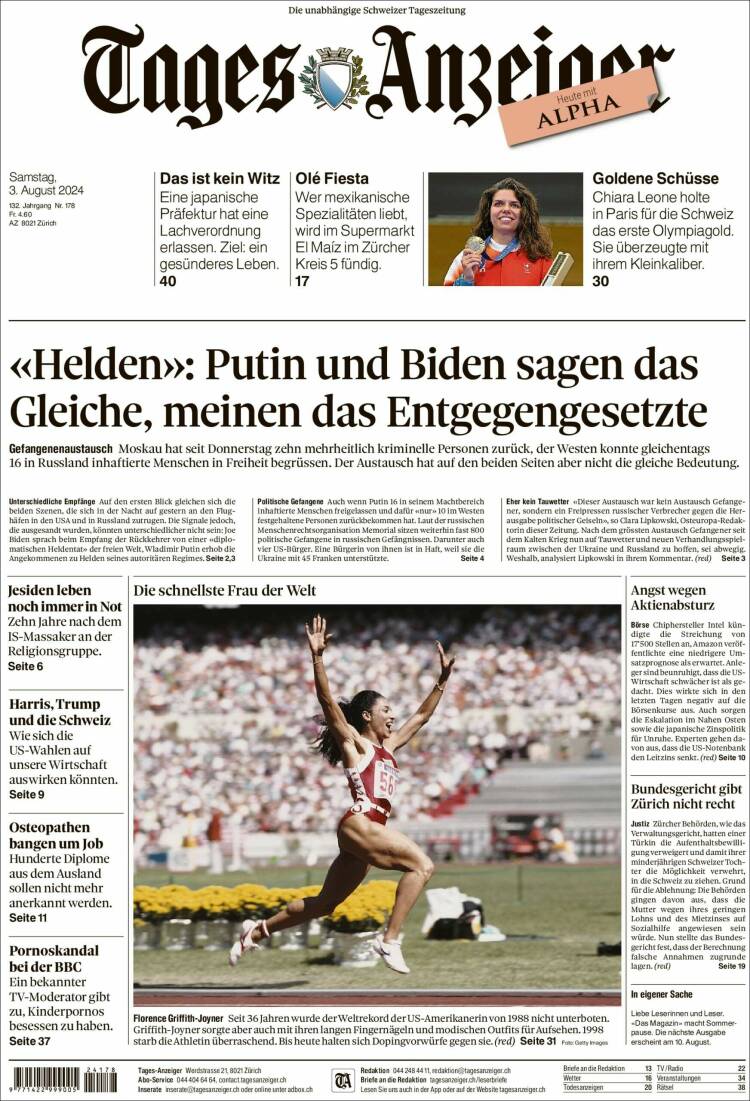 Portada de Tages-Anzeiger (Suiza)