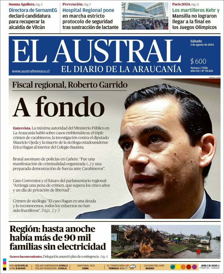 Portada de El Austral de Temuco (Chile)