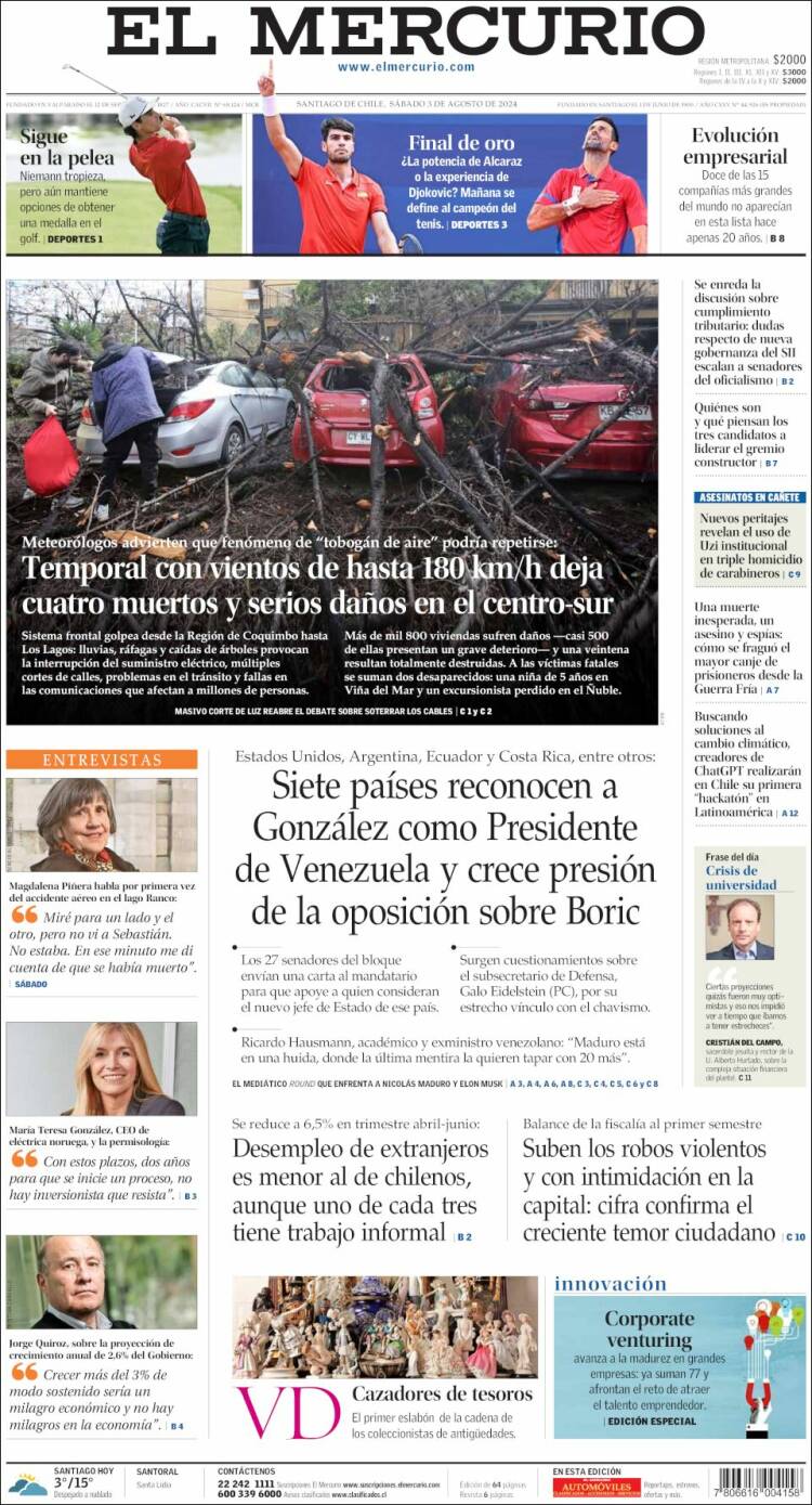 Portada de El Mercurio (Chile)