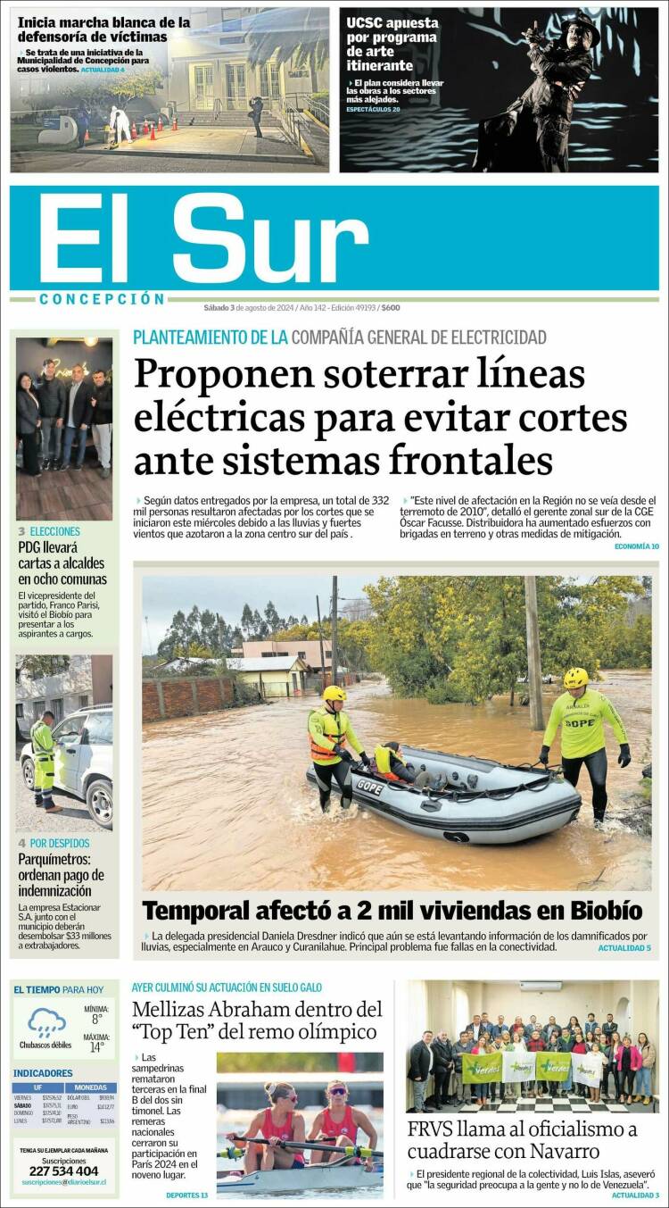 Portada de El Sur (Chile)