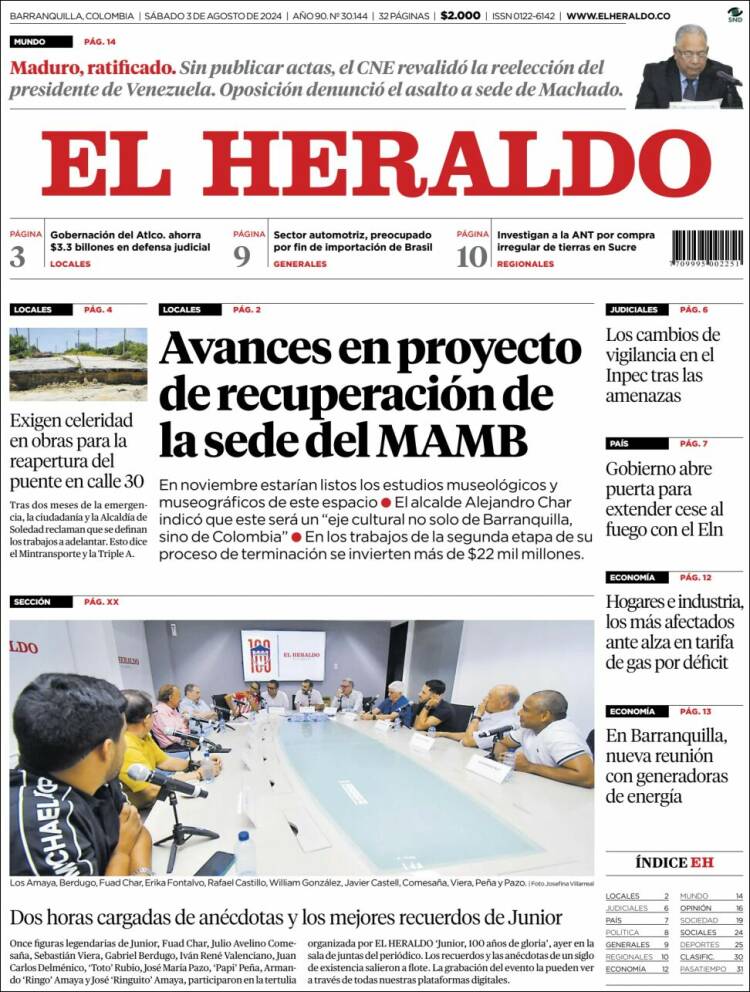 Portada de El Heraldo (Colombia)