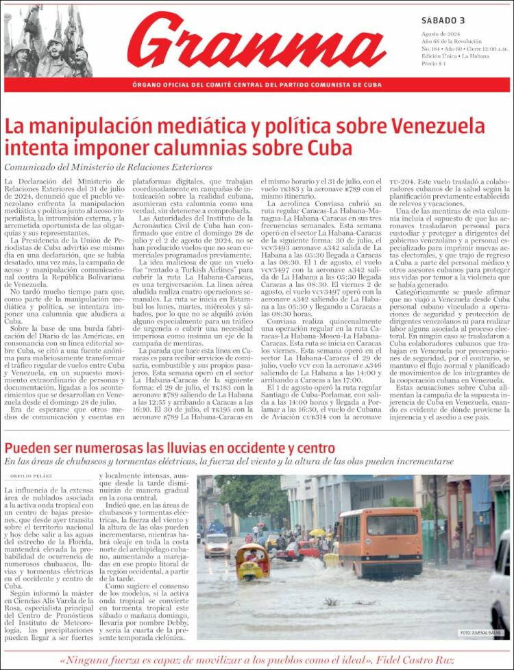 Portada de Granma (Cuba)