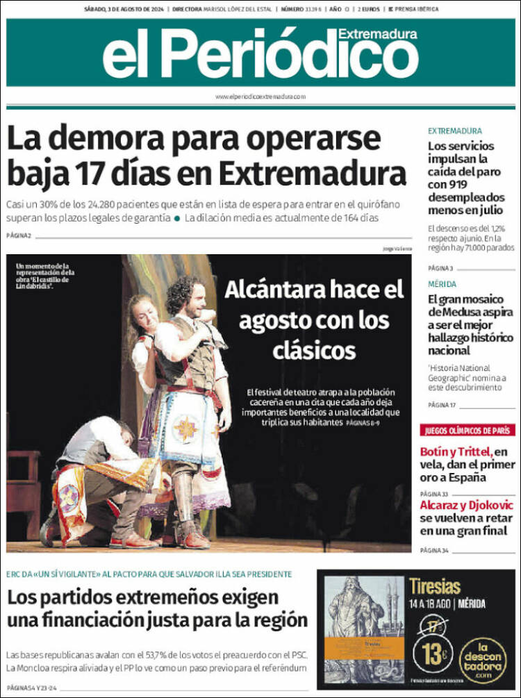 Portada de El Periódico de Extremadura (España)