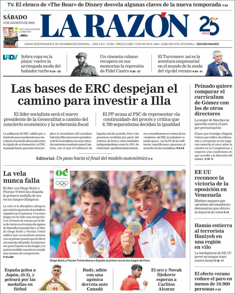 Portada de La Razón (España)