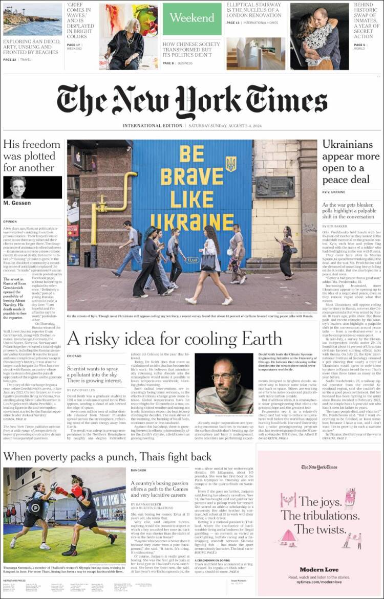 Portada de International New York Times (Europa)