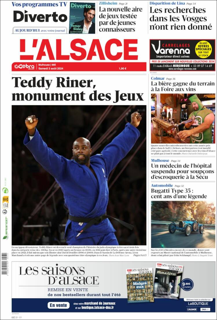 Portada de Journal L'Alsace (Francia)