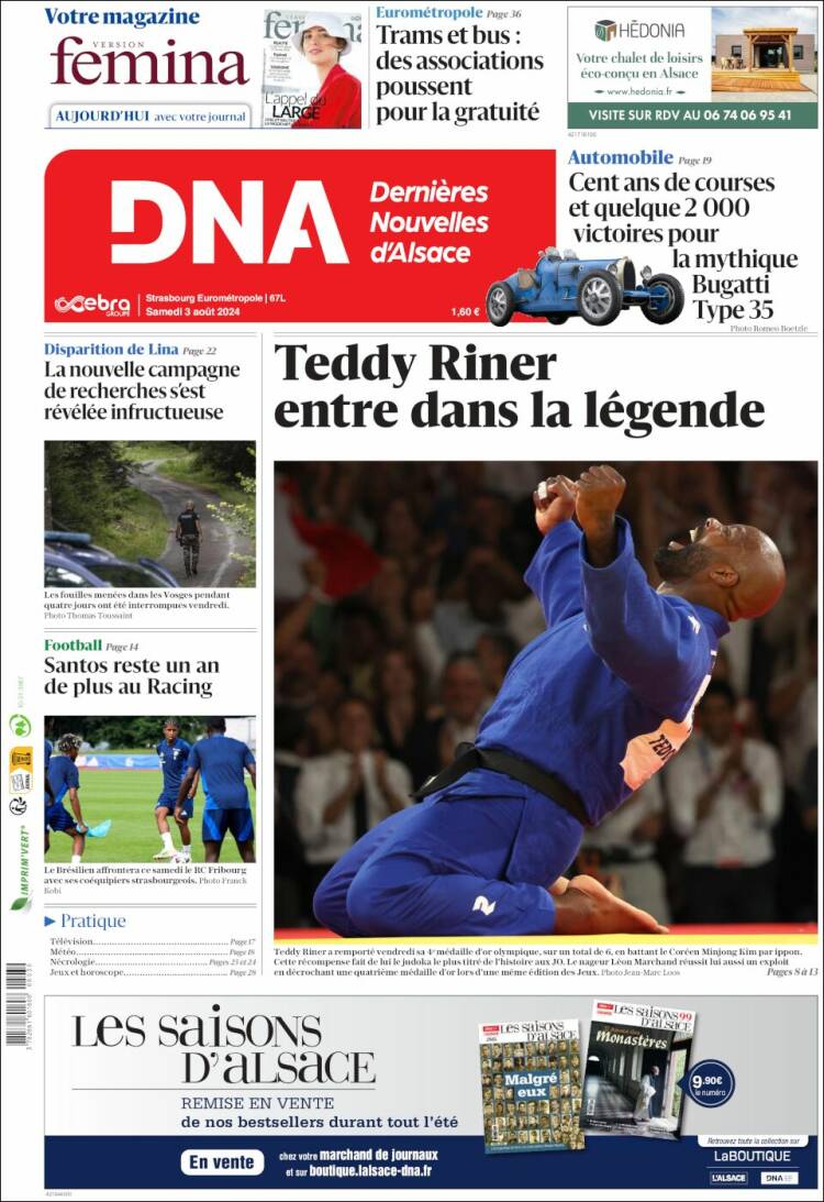 Portada de Les Dernières Nouvelles d'Alsace (Francia)