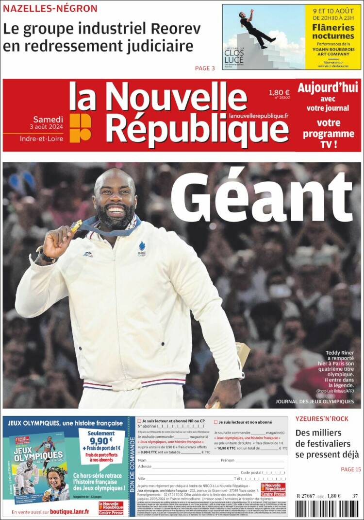 Portada de La Nouvelle Republique (Francia)