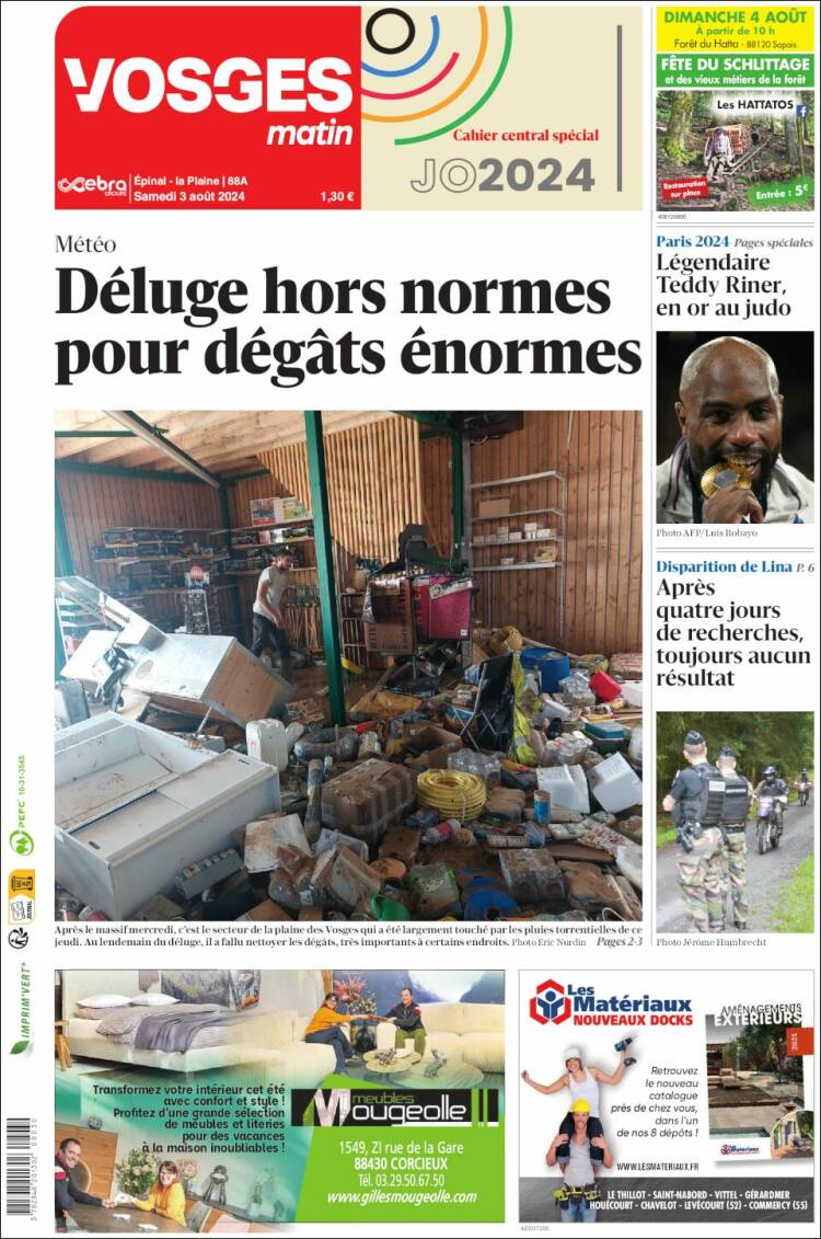 Portada de Vosges Matin (Francia)