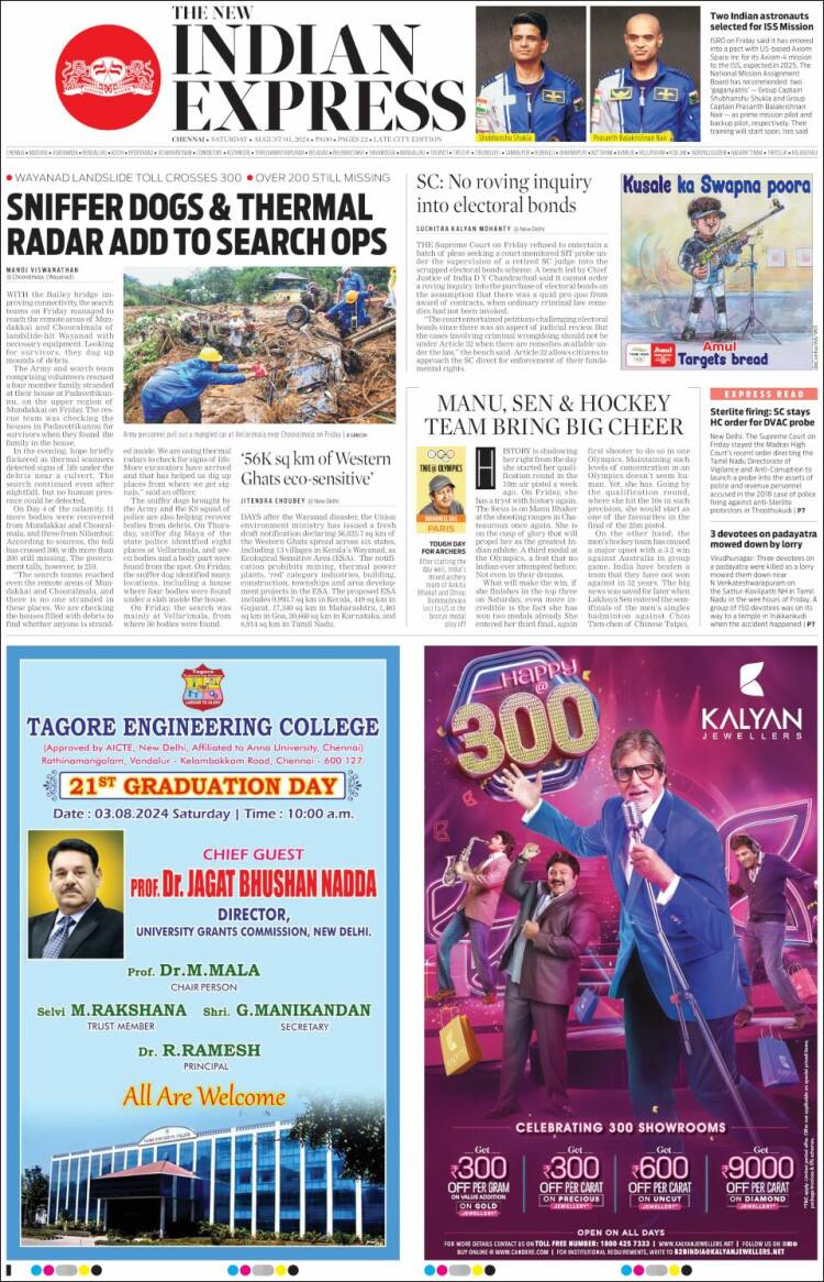 Portada de New Indian Express (India)