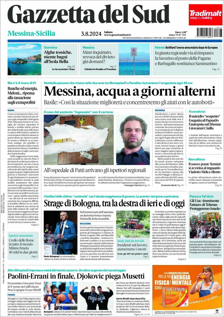 Portada de Gazzetta del Sud (Italia)