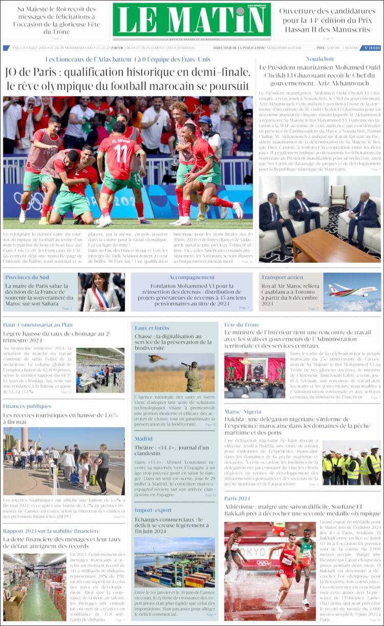 Portada de Le Matin (Marruecos)