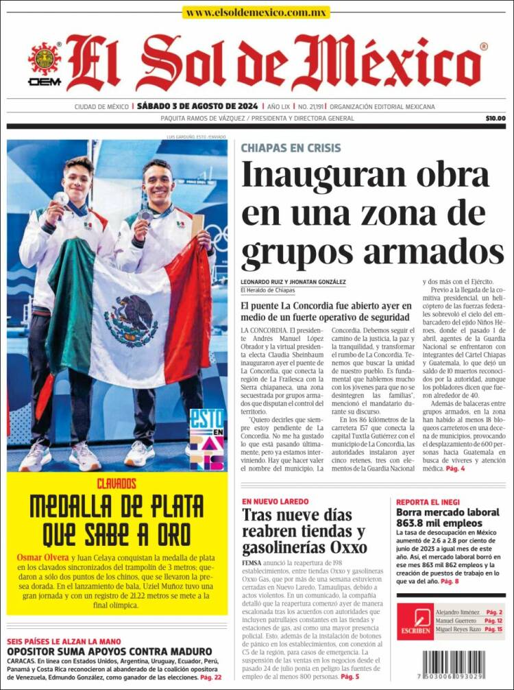 Portada de El Sol de México (México)