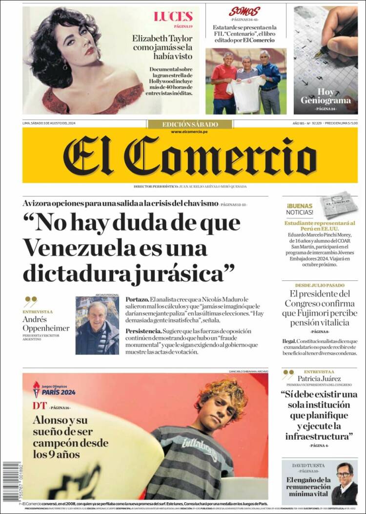 Portada de El Comercio (Per&uacute;)