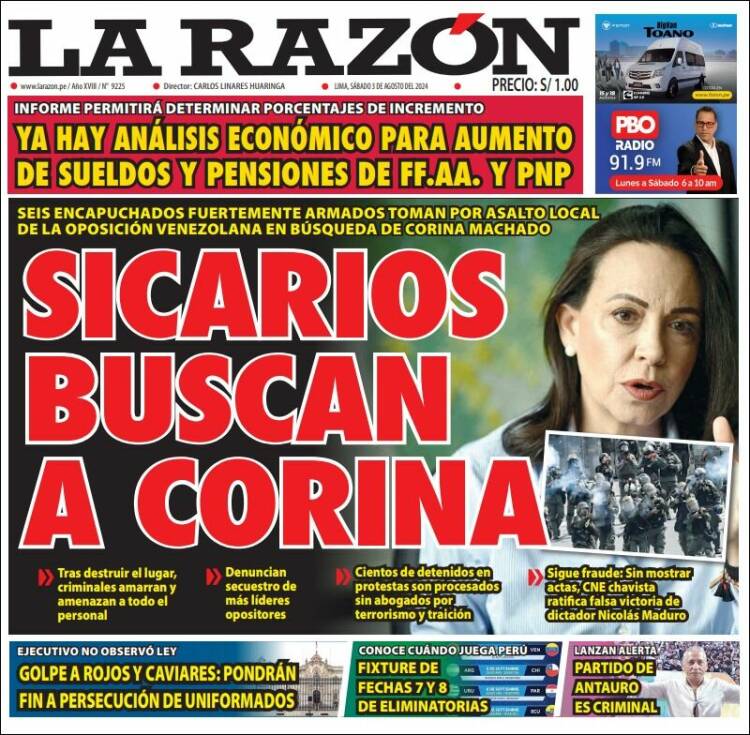 Portada de La Razón (Per&uacute;)