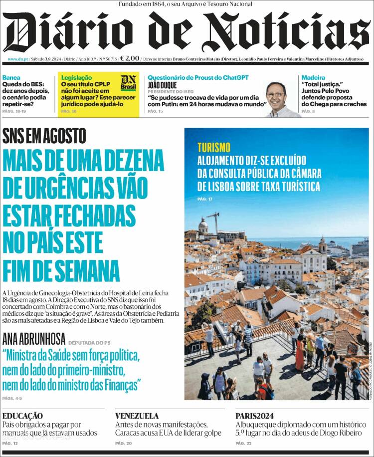 Portada de Diário de Noticias (Portugal)