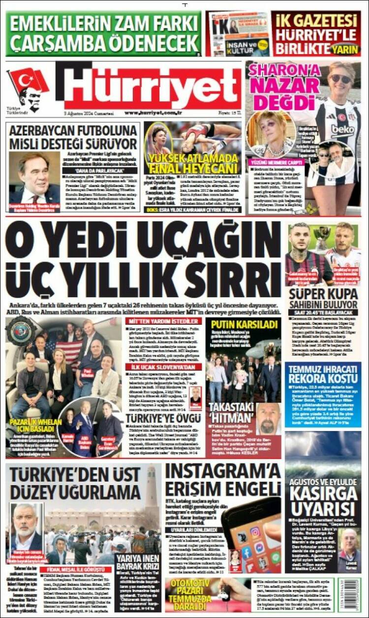 Portada de Hürriyet (Turqu&iacute;a)