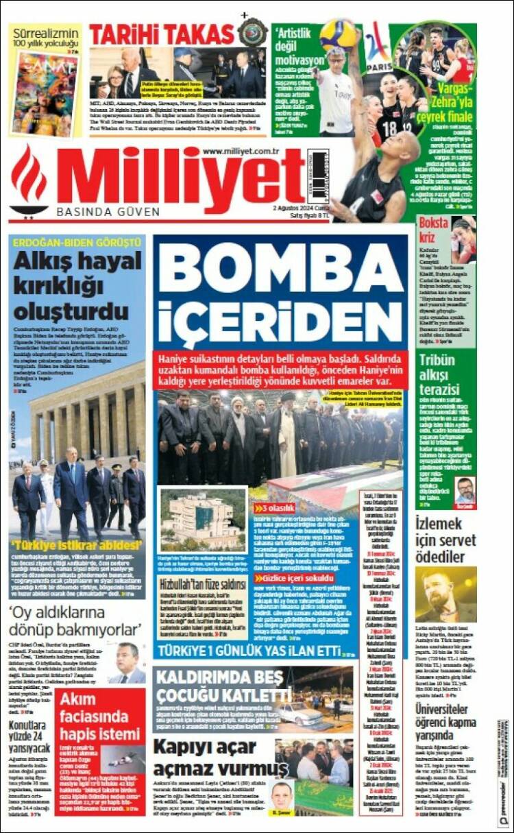 Portada de Milliyet (Turqu&iacute;a)