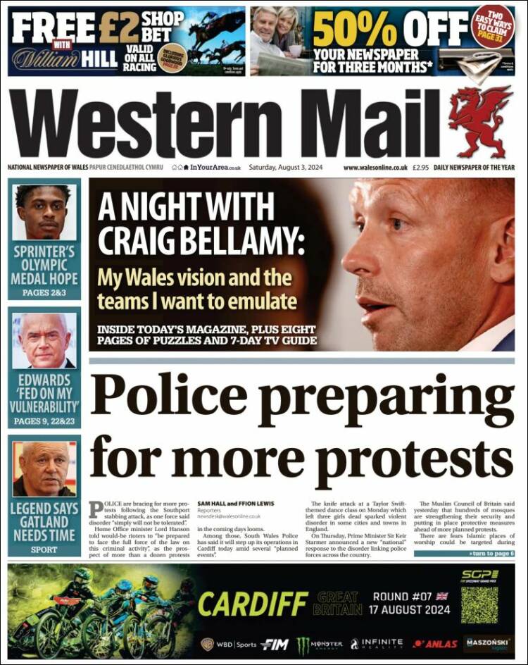 Portada de Western Mail (Reino Unido)