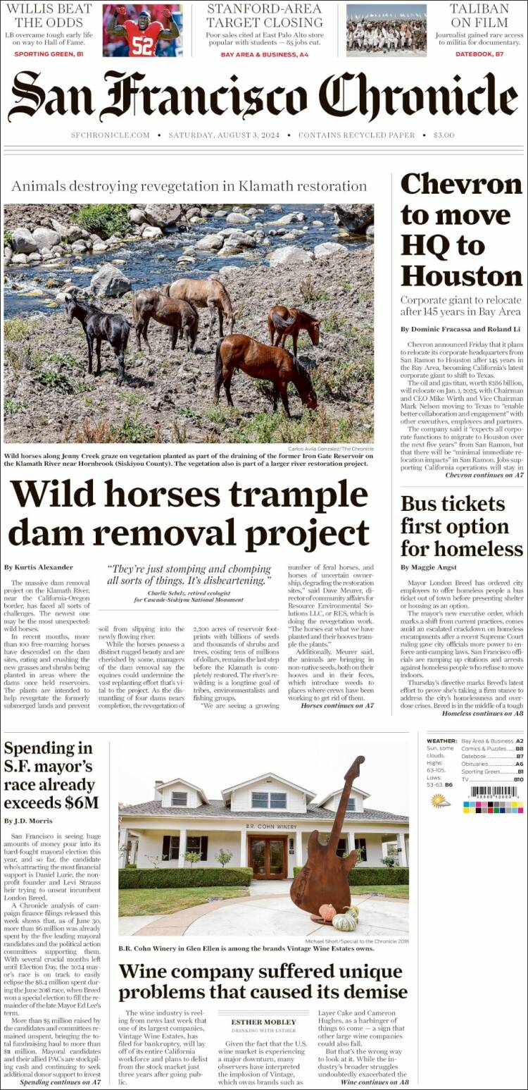 Portada de San Francisco Chronicle (USA)