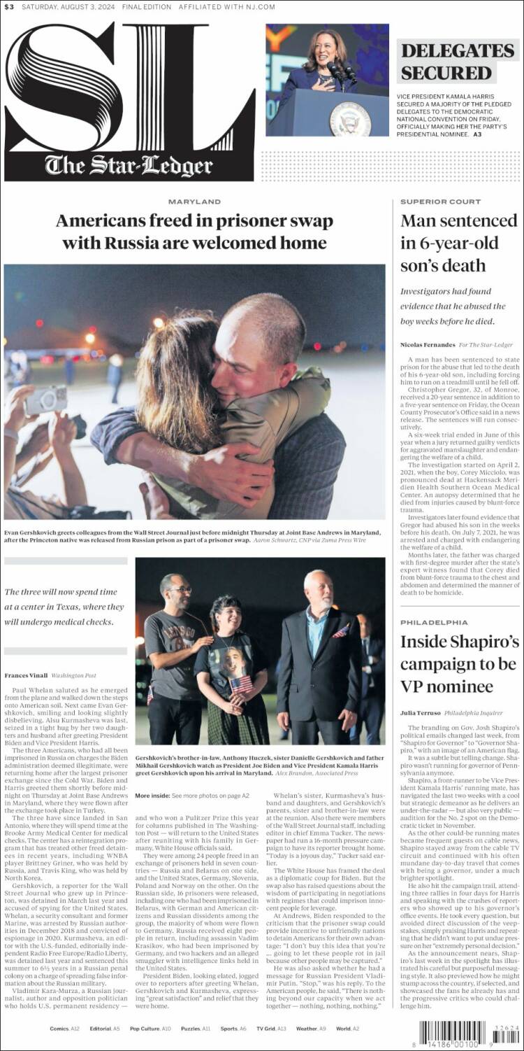 Portada de Star-Ledger (USA)