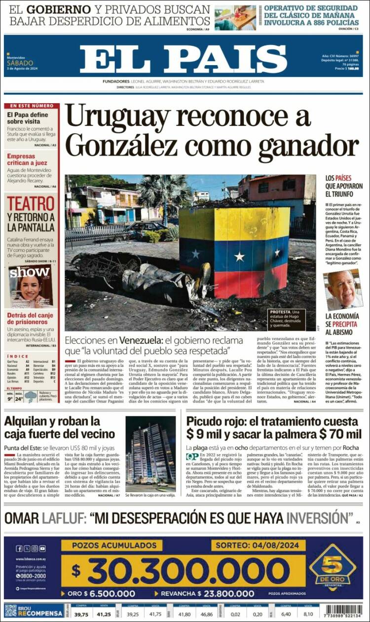 Portada de El País (Uruguay)