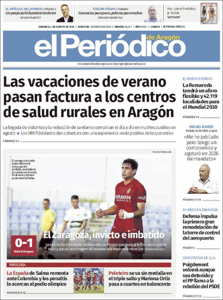 Portada de El Periódico de Aragón (España)