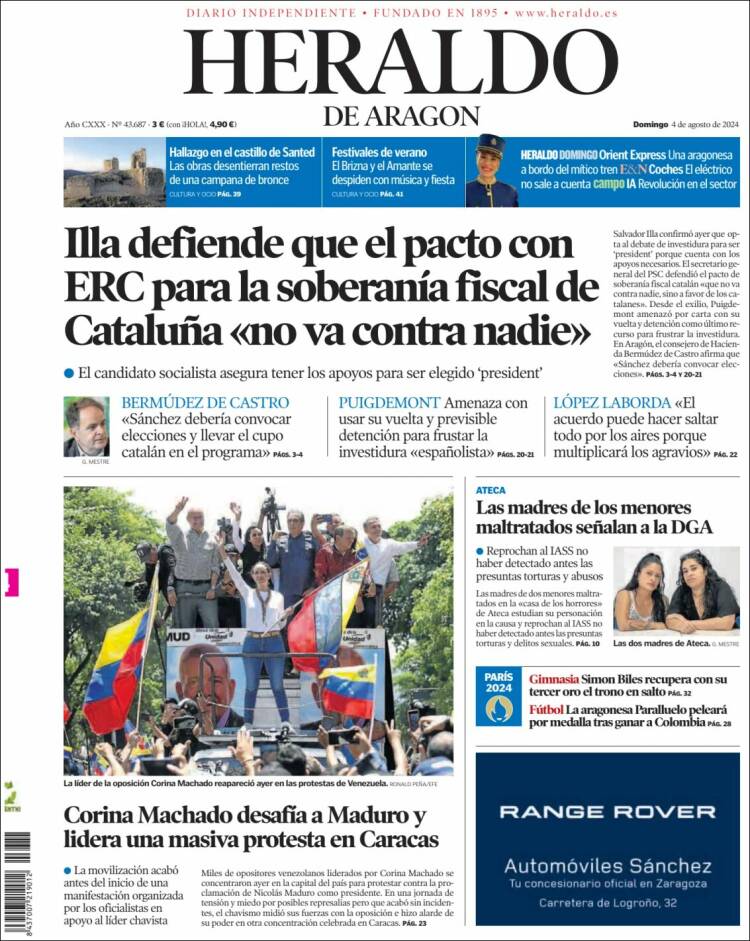 Portada de Heraldo de Aragón (España)