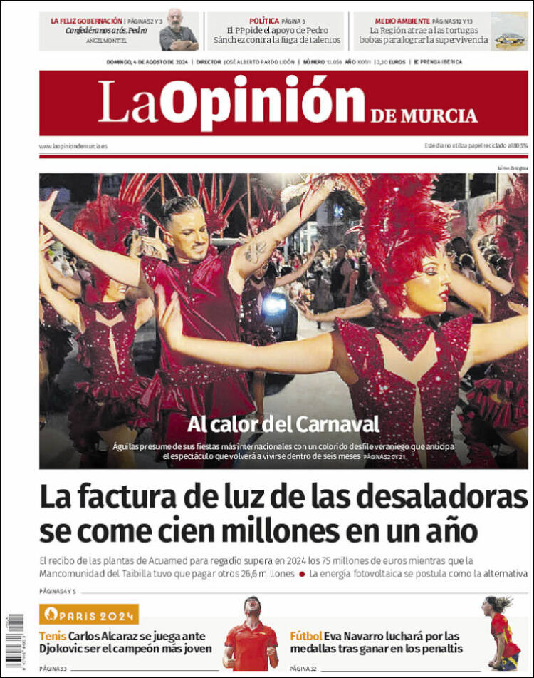 Portada de La Opinión de Murcia (España)