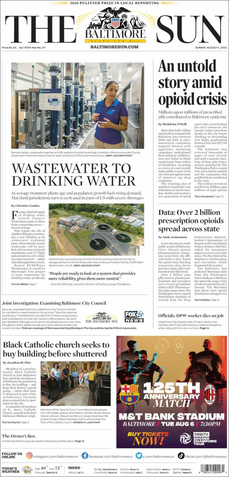 Portada de The Baltimore Sun (USA)