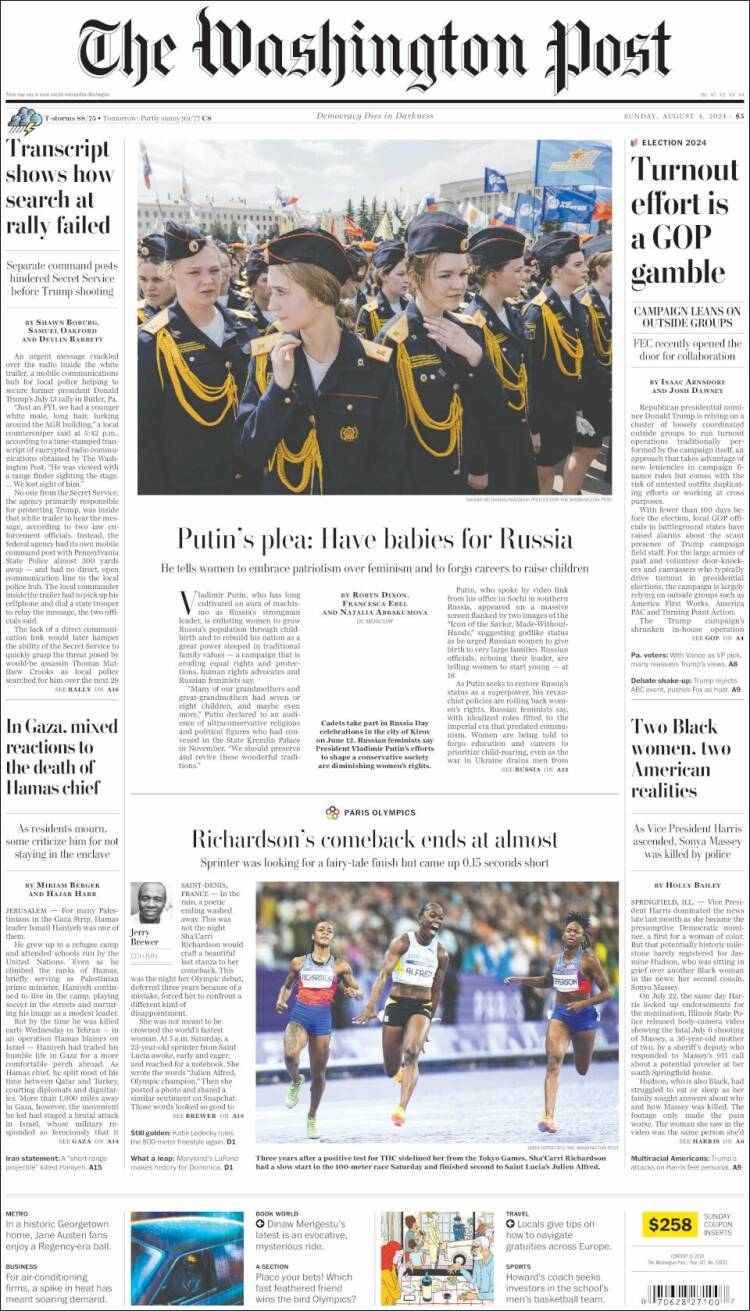 Portada de The Washington Post (USA)