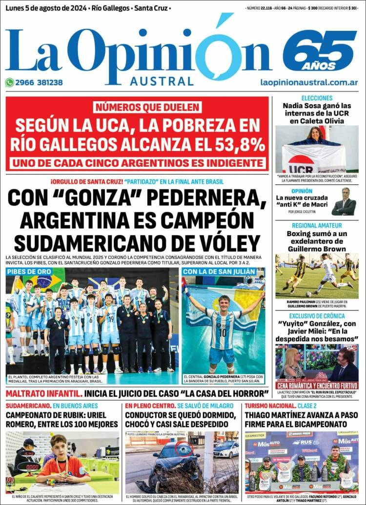 Portada de La Opinión Austral (Argentina)