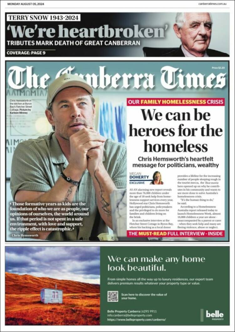 Portada de The Canberra Times (Australia)