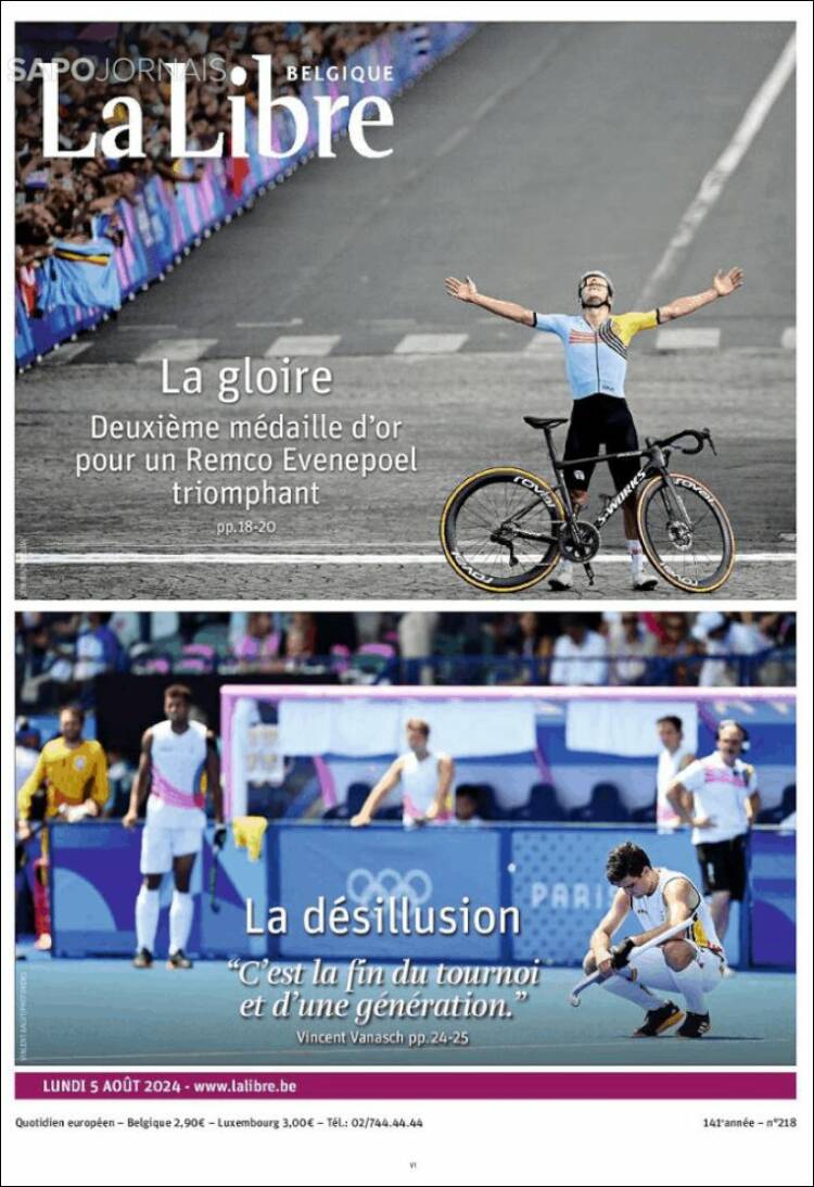 Portada de La Libre.be (B&eacute;lgica)