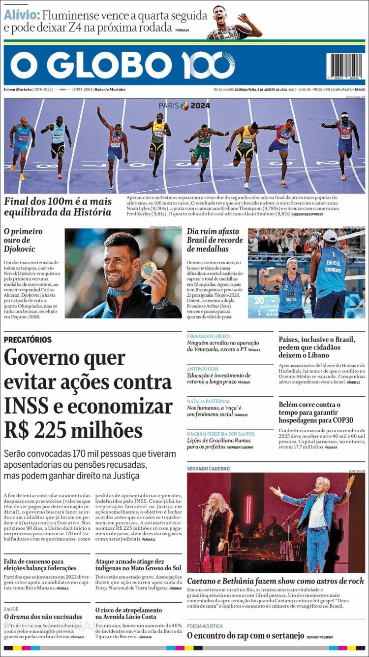 Portada de O Globo (Brasil)