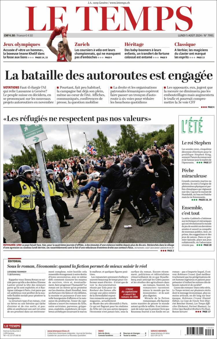 Portada de Le Matin (Suiza)