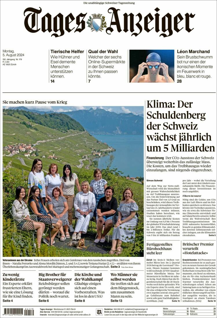 Portada de Tages-Anzeiger (Suiza)