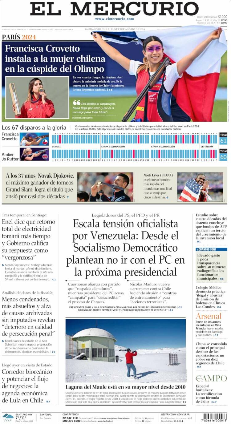Portada de El Mercurio (Chile)