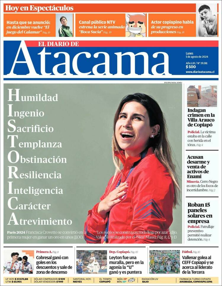 Portada de Diario de Atacama (Chile)