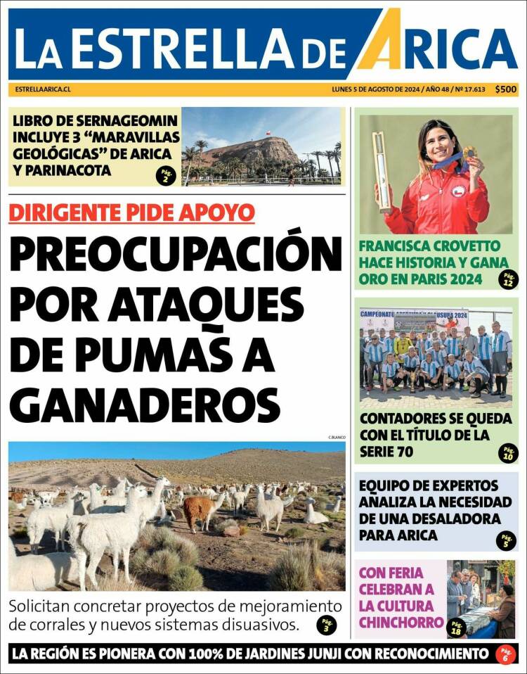 Portada de La Estrella de Arica (Chile)