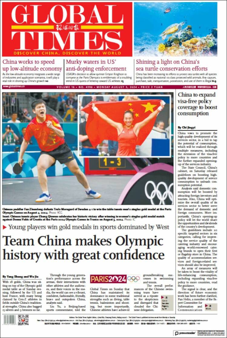 Portada de The Global Times (China)
