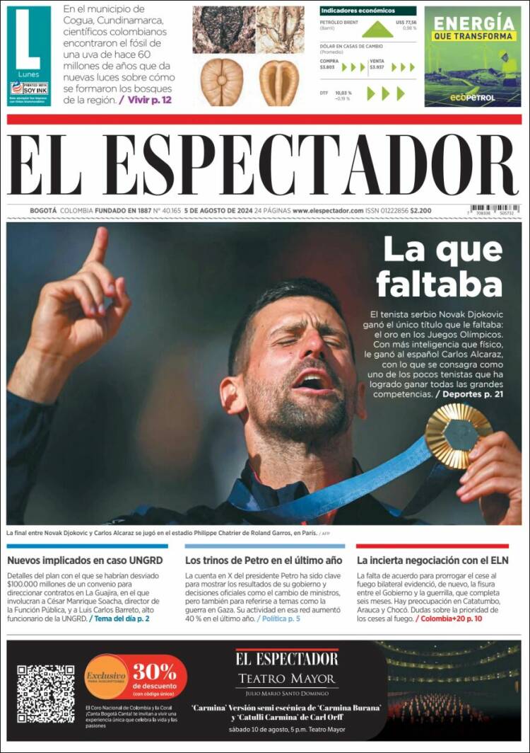 Portada de El Espectador (Colombia)