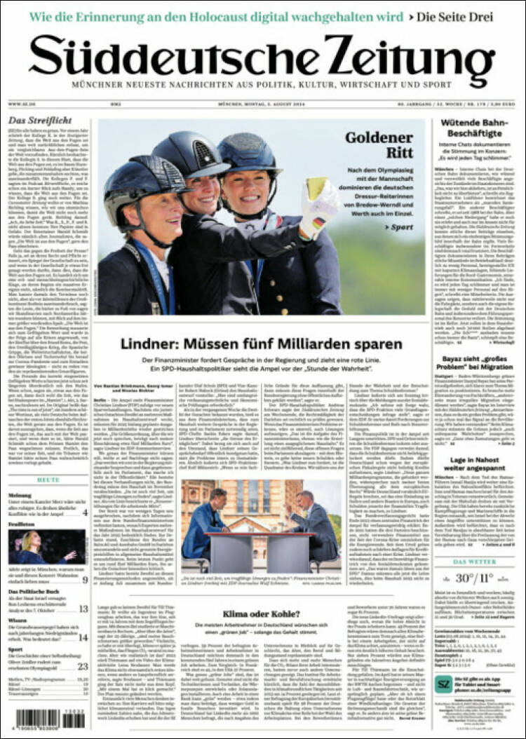 Portada de Sueddeutsche (Alemania)
